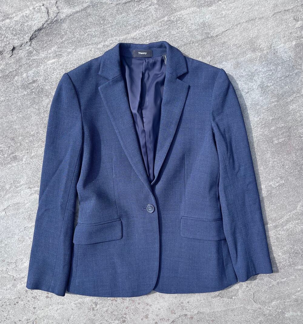 Theory Gabrielle Tromra Esteeming Wool Pant Suit Navy Blue Blazer Crop Pant 0